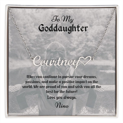 Personalized Heart Name Necklace - Goddaughter - Nino