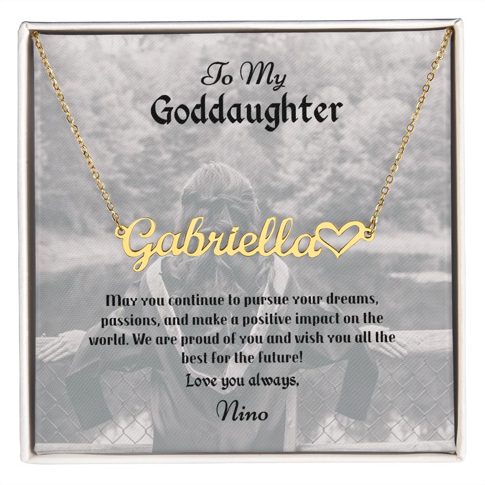 Personalized Heart Name Necklace - Goddaughter - Nino