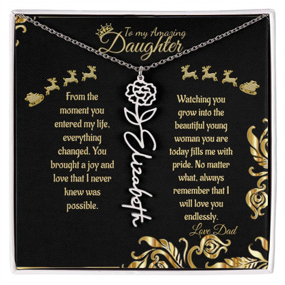 Personalize Flower Name Necklace- To My Amazing Daughter/Dad