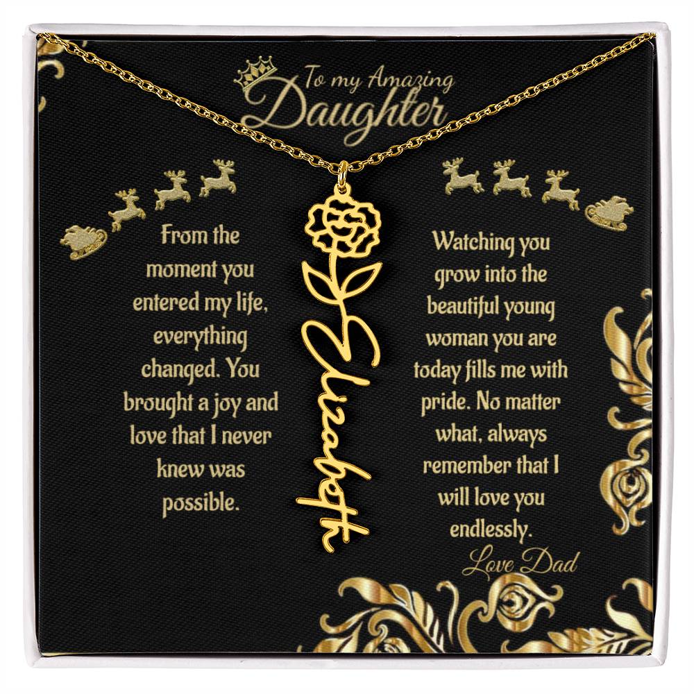 Personalize Flower Name Necklace- To My Amazing Daughter/Dad