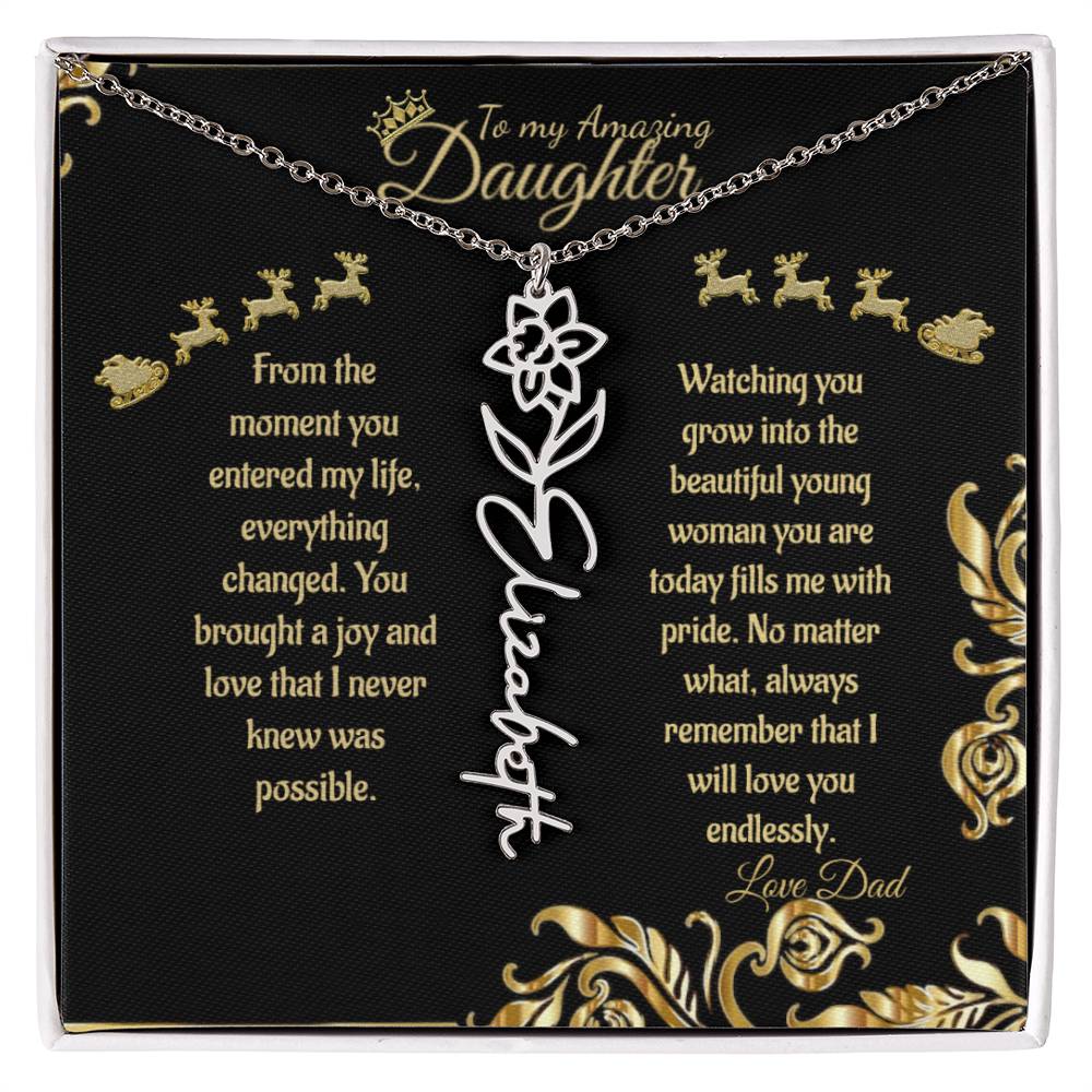 Personalize Flower Name Necklace- To My Amazing Daughter/Dad