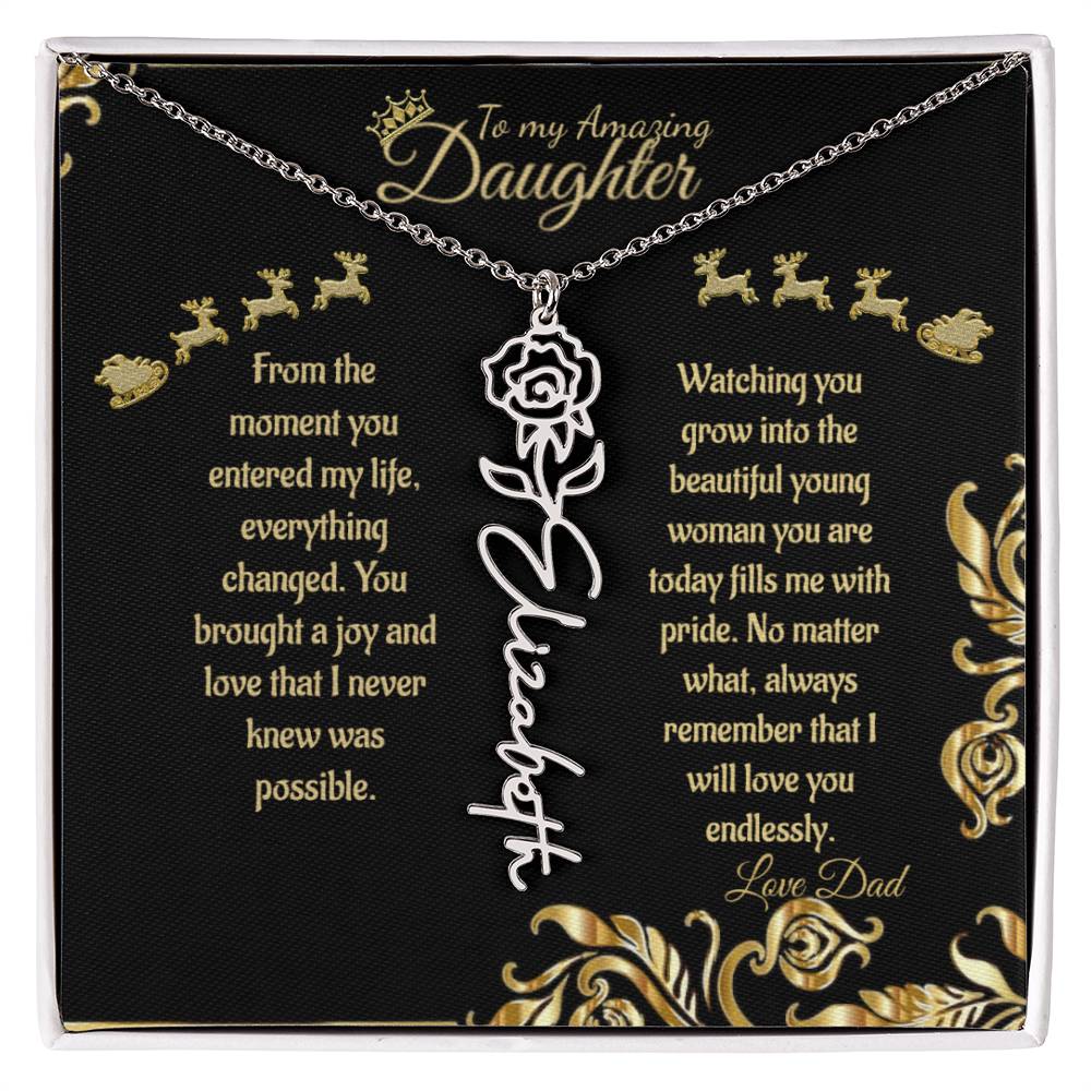 Personalize Flower Name Necklace- To My Amazing Daughter/Dad