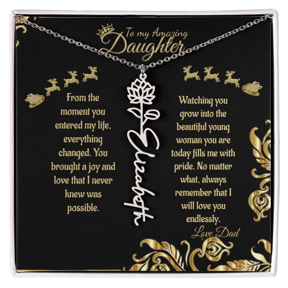 Personalize Flower Name Necklace- To My Amazing Daughter/Dad