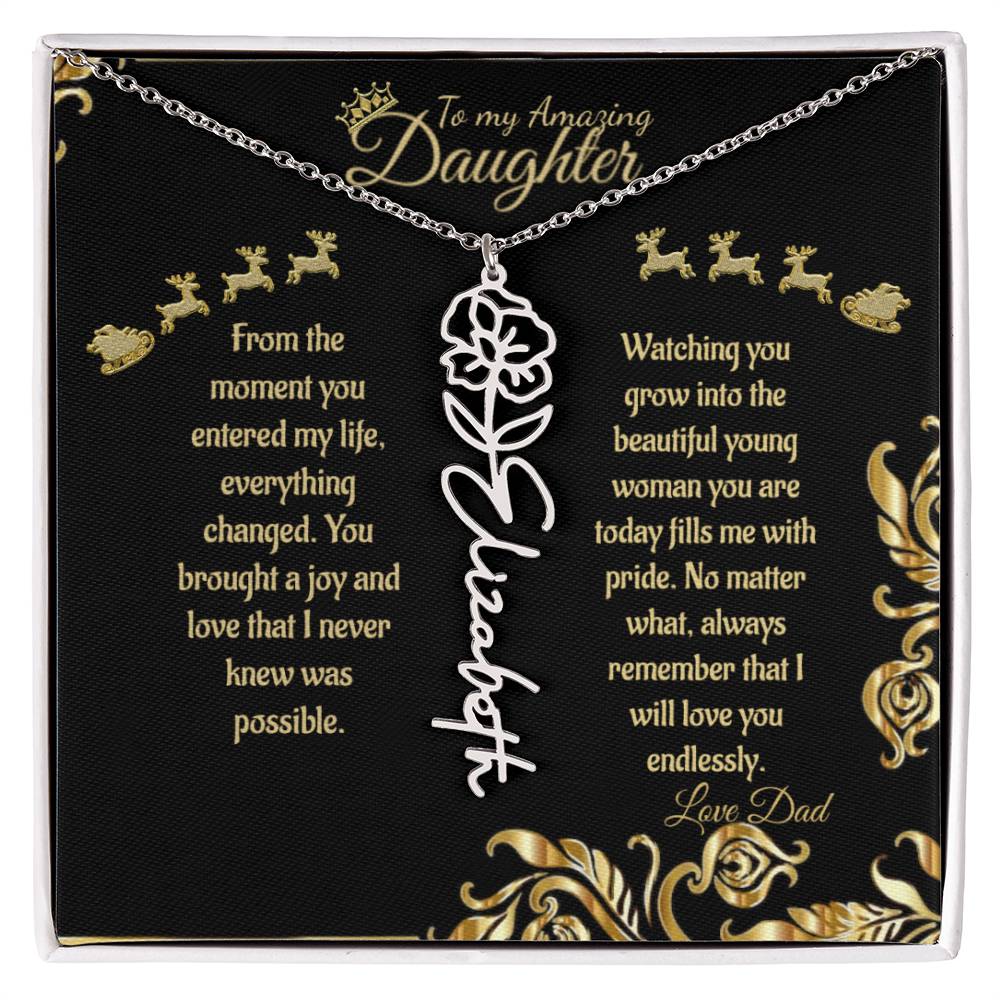 Personalize Flower Name Necklace- To My Amazing Daughter/Dad