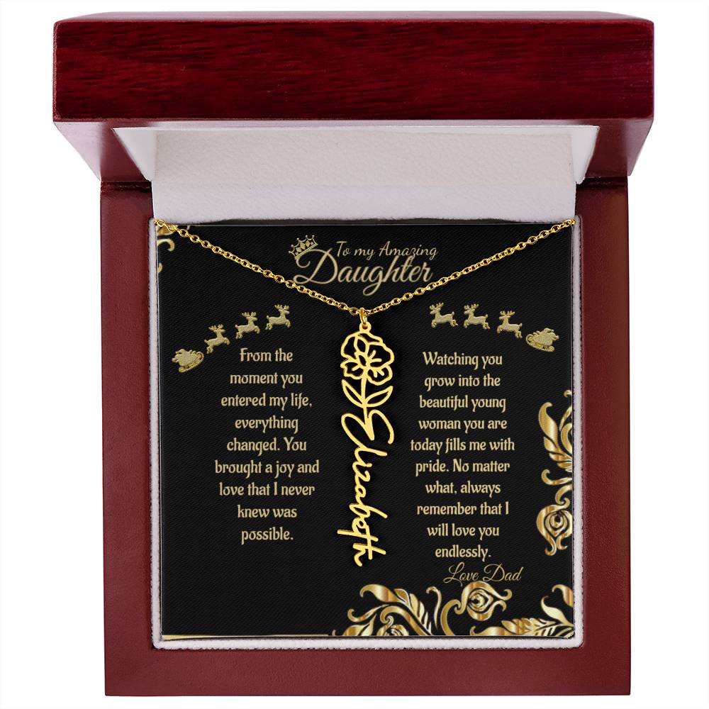 Personalize Flower Name Necklace- To My Amazing Daughter/Dad