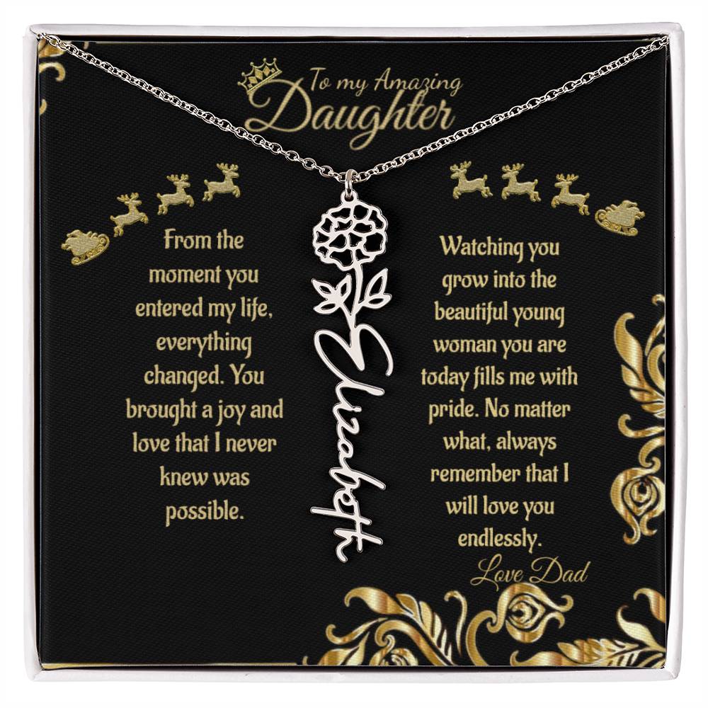 Personalize Flower Name Necklace- To My Amazing Daughter/Dad