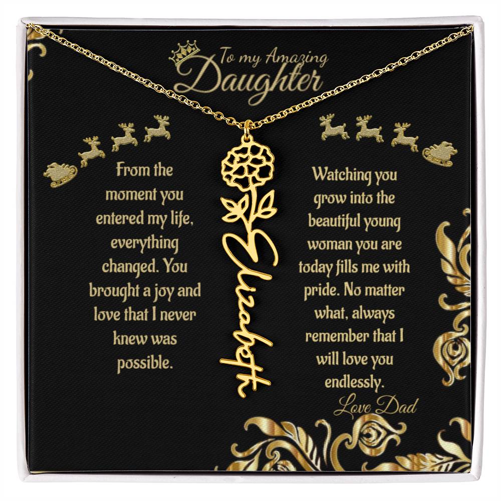 Personalize Flower Name Necklace- To My Amazing Daughter/Dad