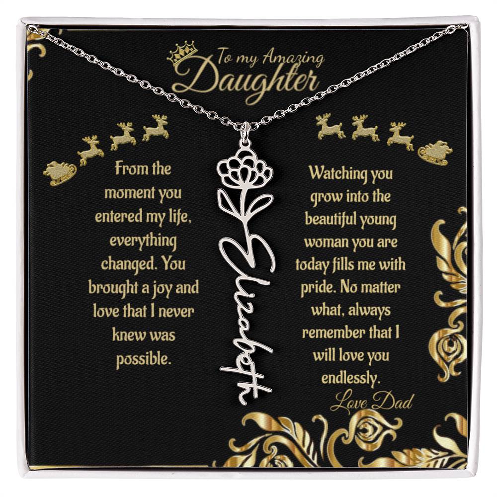 Personalize Flower Name Necklace- To My Amazing Daughter/Dad